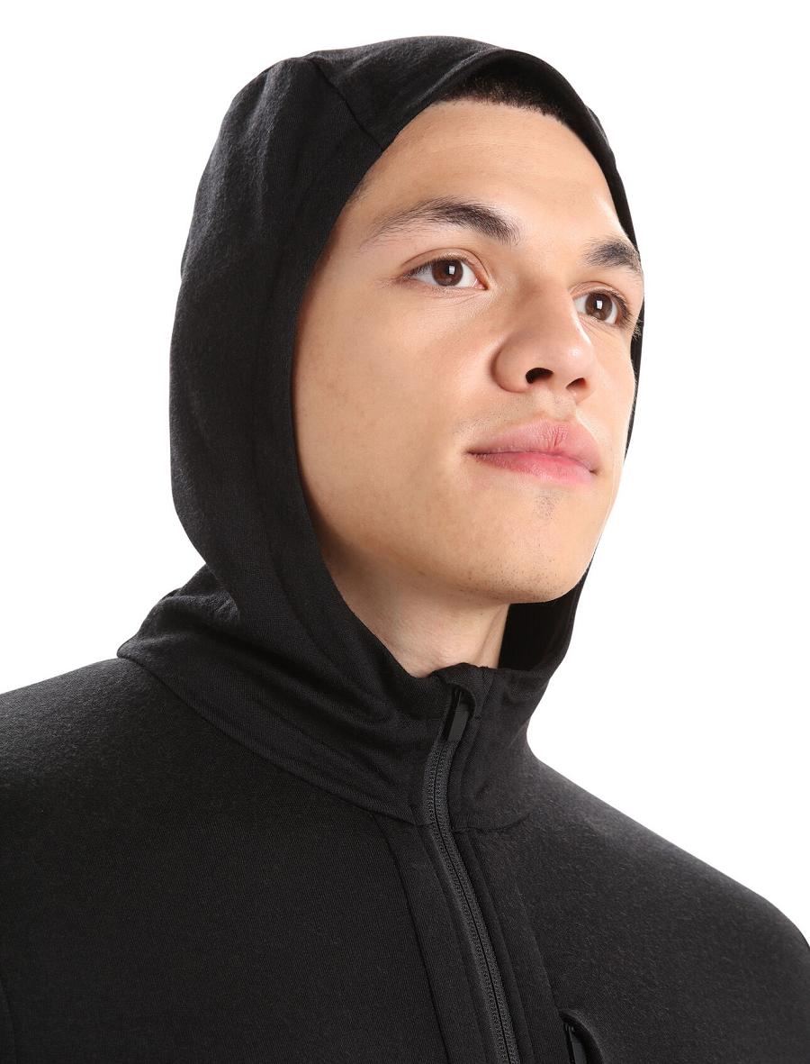 Black Men's Icebreaker Merino Quantum III Long Sleeve Zip Hoodie | USA 1270ZUTG